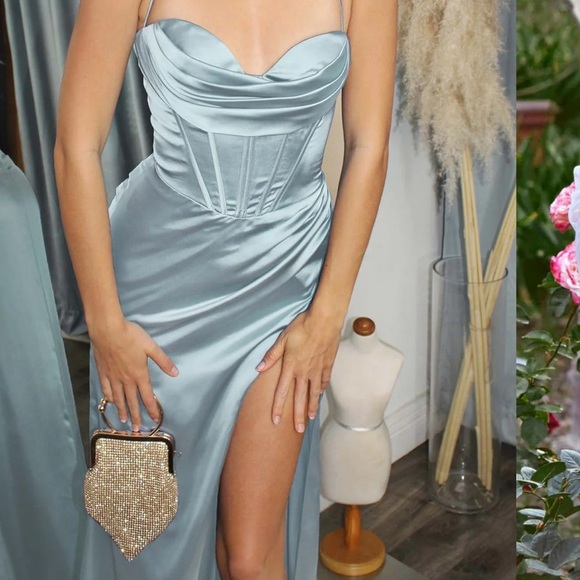 cinderella divine Dresses & Skirts - Elegant Blue Satin Wedding Dress